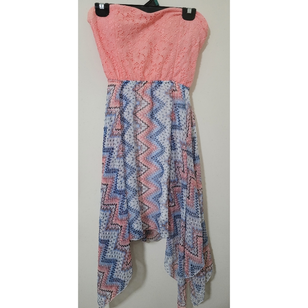 Aztec Printed Back Cutout Strapless Dress 👗😍 (L) (Coral)
